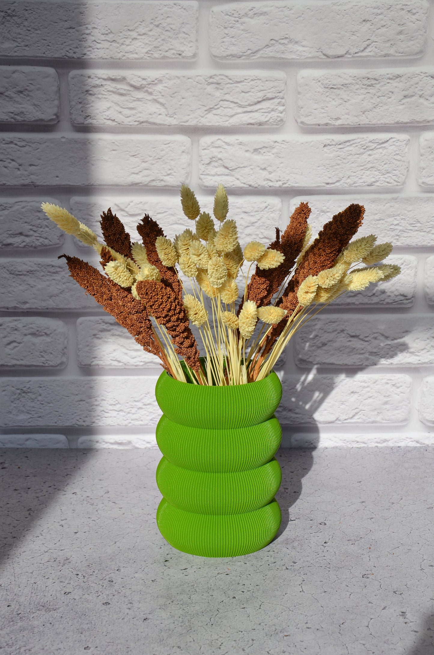 Ribbed Green Decor Vase